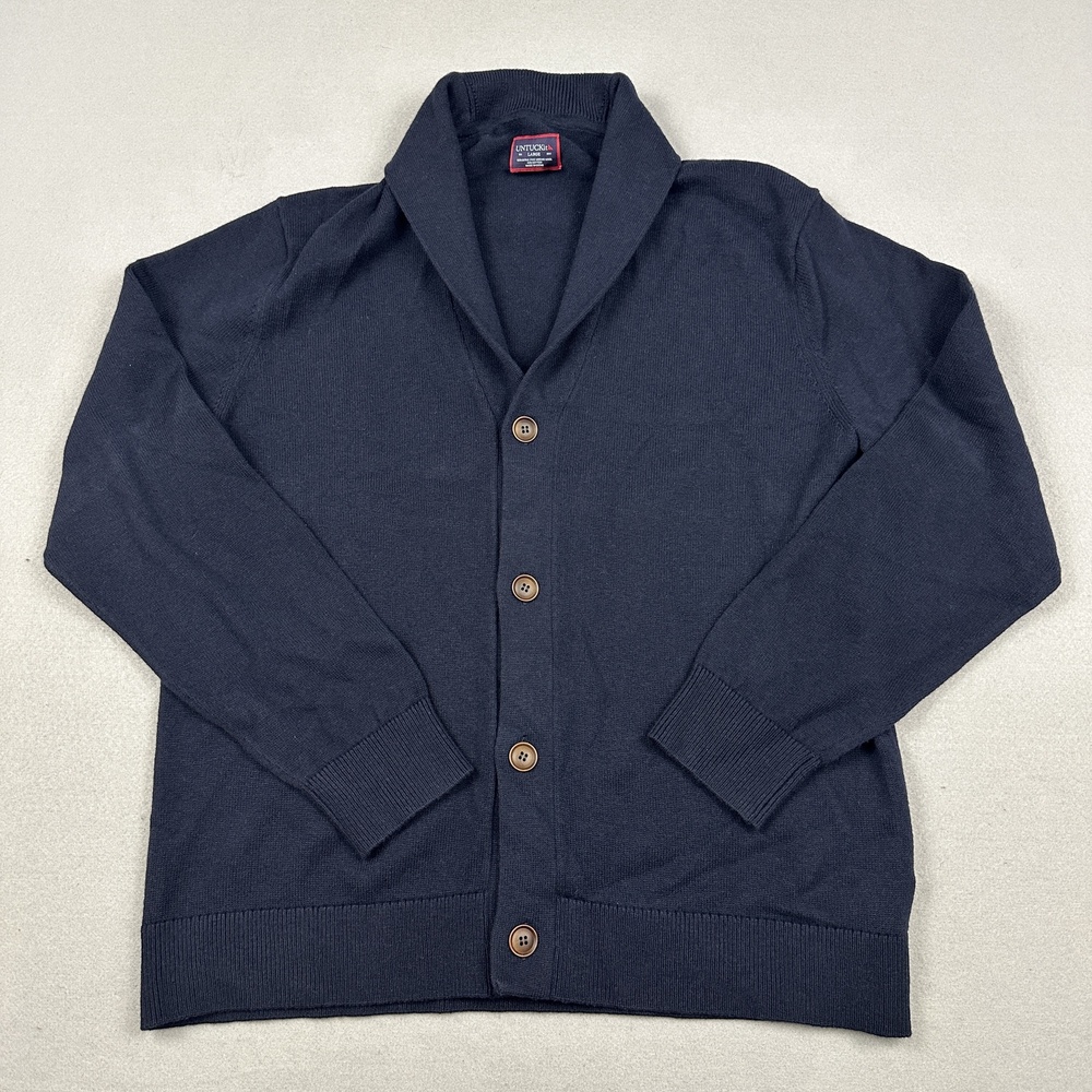UNTUCKit Sweater Men Large Blue Cardigan Costa Lightweight Pockets Merino Wool